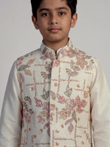 Off white floral grid boys waistcoat set