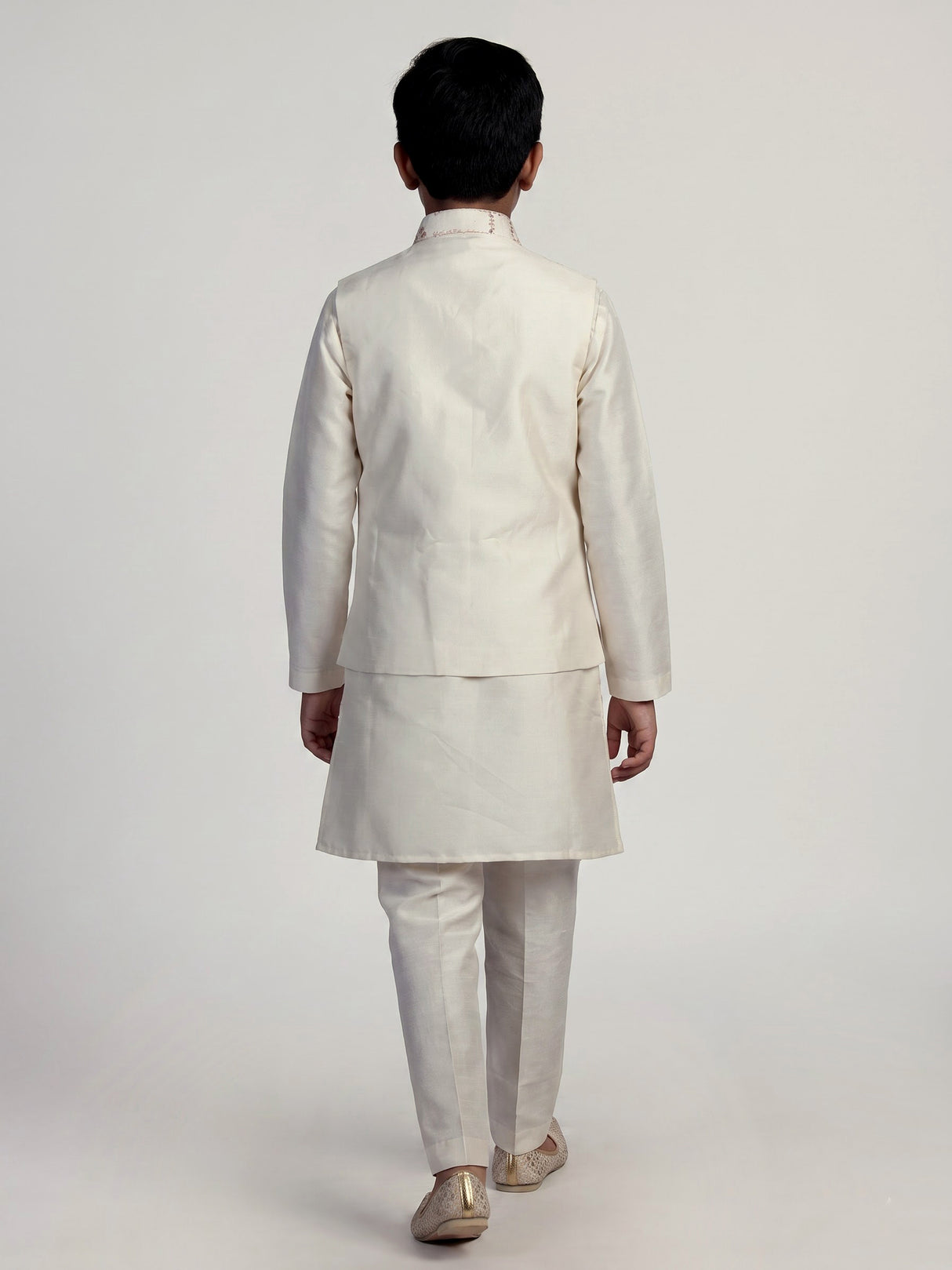 Off white floral grid boys waistcoat set