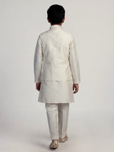 Off white floral grid boys waistcoat set