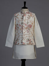 Off white floral grid boys waistcoat set