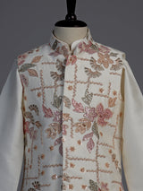 Off white floral grid boys waistcoat set