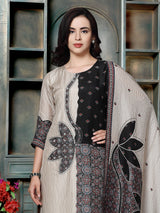 Cream charcoal ajrakh printed women kurti set