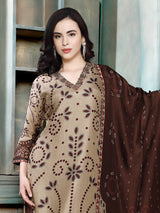 Chocolate brown bandhani printed women kurti set