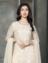Cream floral embroidered women kurti set