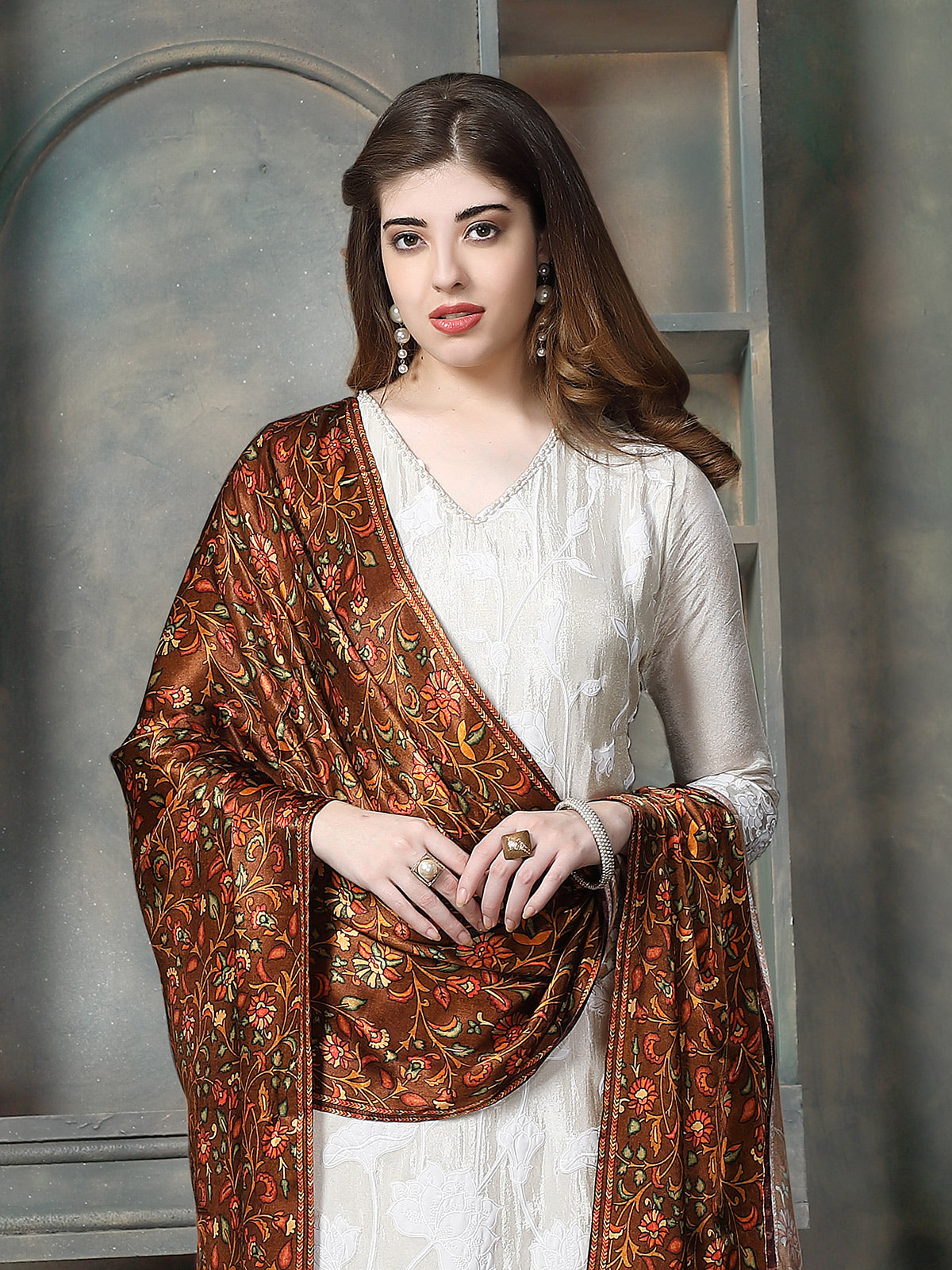 Ivory kashmiri printed women palazzo pant kurti set