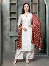 White royal swan embroidered women palazzo pant kurti set