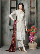 Grey floral embroidered women palazzo pant kurti set