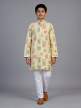 Buttercup yellow botanical tile boys kurta suit
