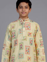 Buttercup yellow botanical tile boys kurta suit