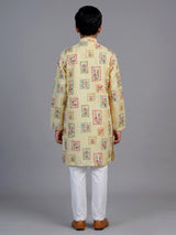 Buttercup yellow botanical tile boys kurta suit