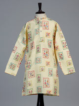 Buttercup yellow botanical tile boys kurta suit