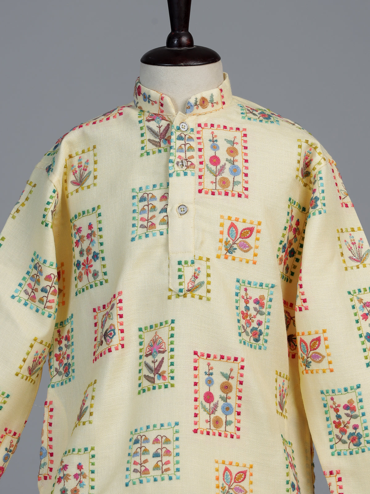 Buttercup yellow botanical tile boys kurta suit