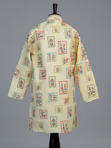 Buttercup yellow botanical tile boys kurta suit