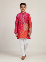 Fuchsia pink bandhani boys kurta suit