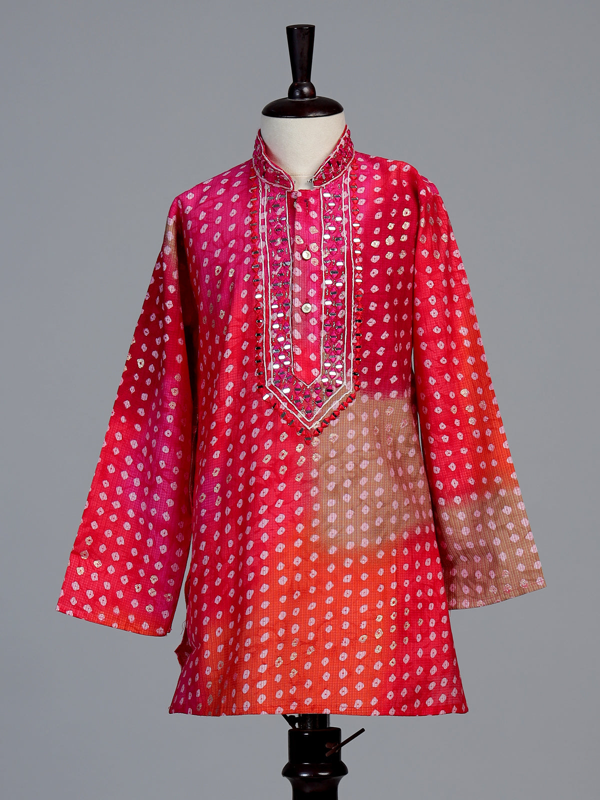Fuchsia pink bandhani boys kurta suit