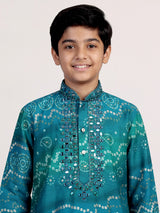 Blue bandhani print boys kurta suit