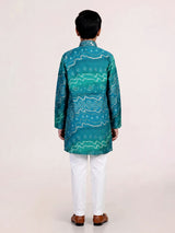 Blue bandhani print boys kurta suit