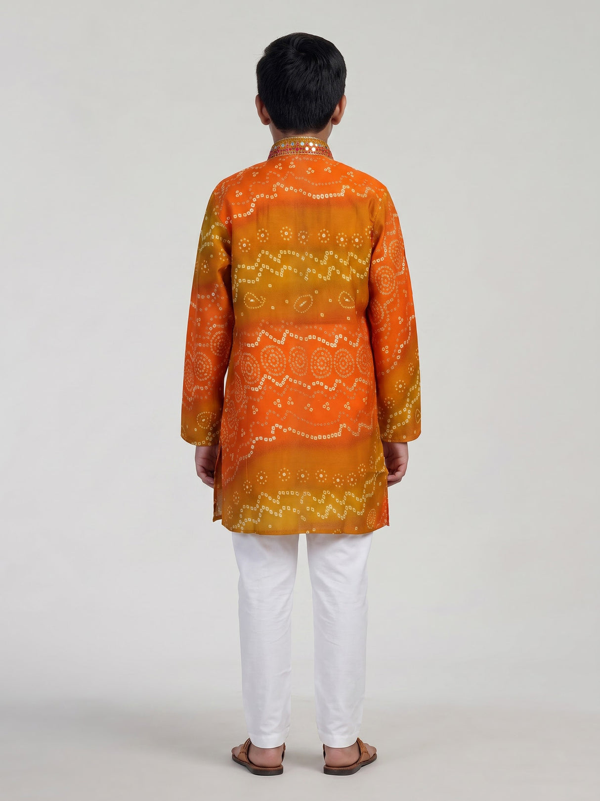 Marigold yellow bandhani boys kurta suit