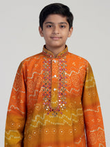 Marigold yellow bandhani boys kurta suit