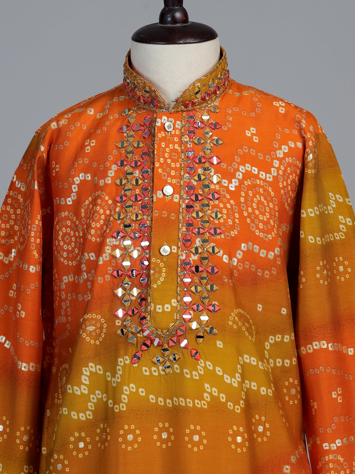 Marigold yellow bandhani boys kurta suit