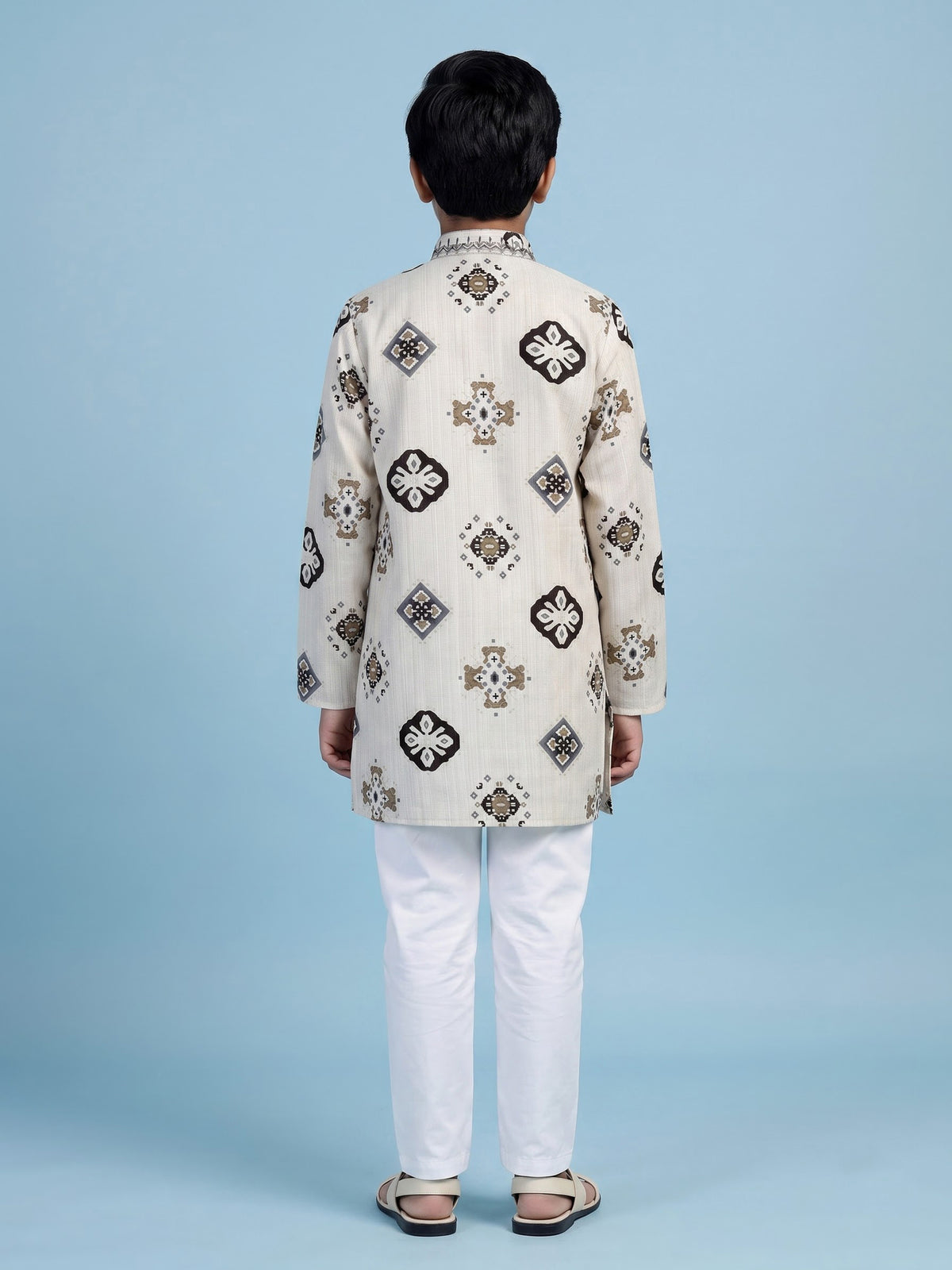 Off white geometric patola boys kurta suit