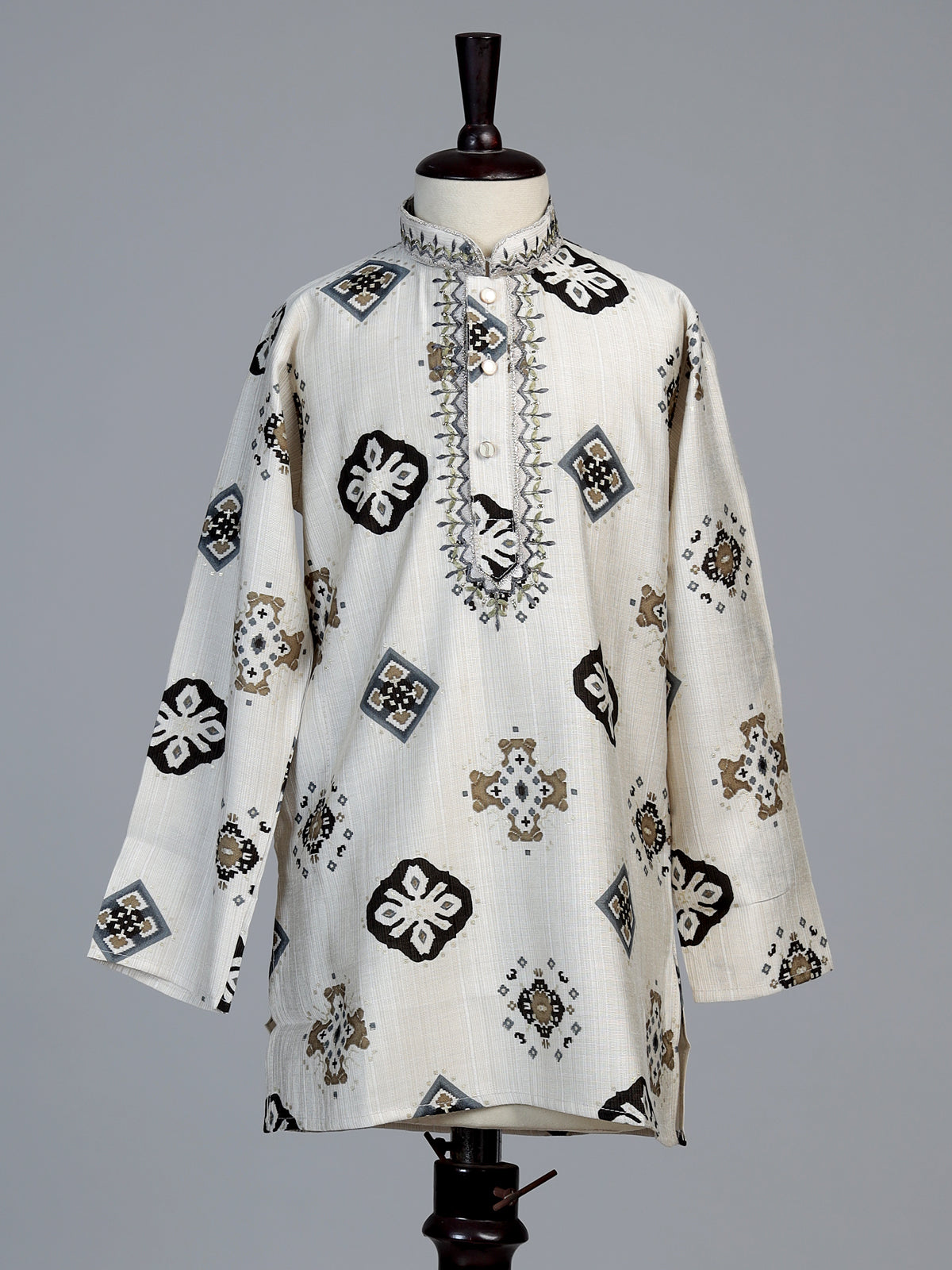 Off white geometric patola boys kurta suit