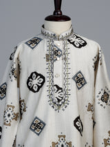 Off white geometric patola boys kurta suit