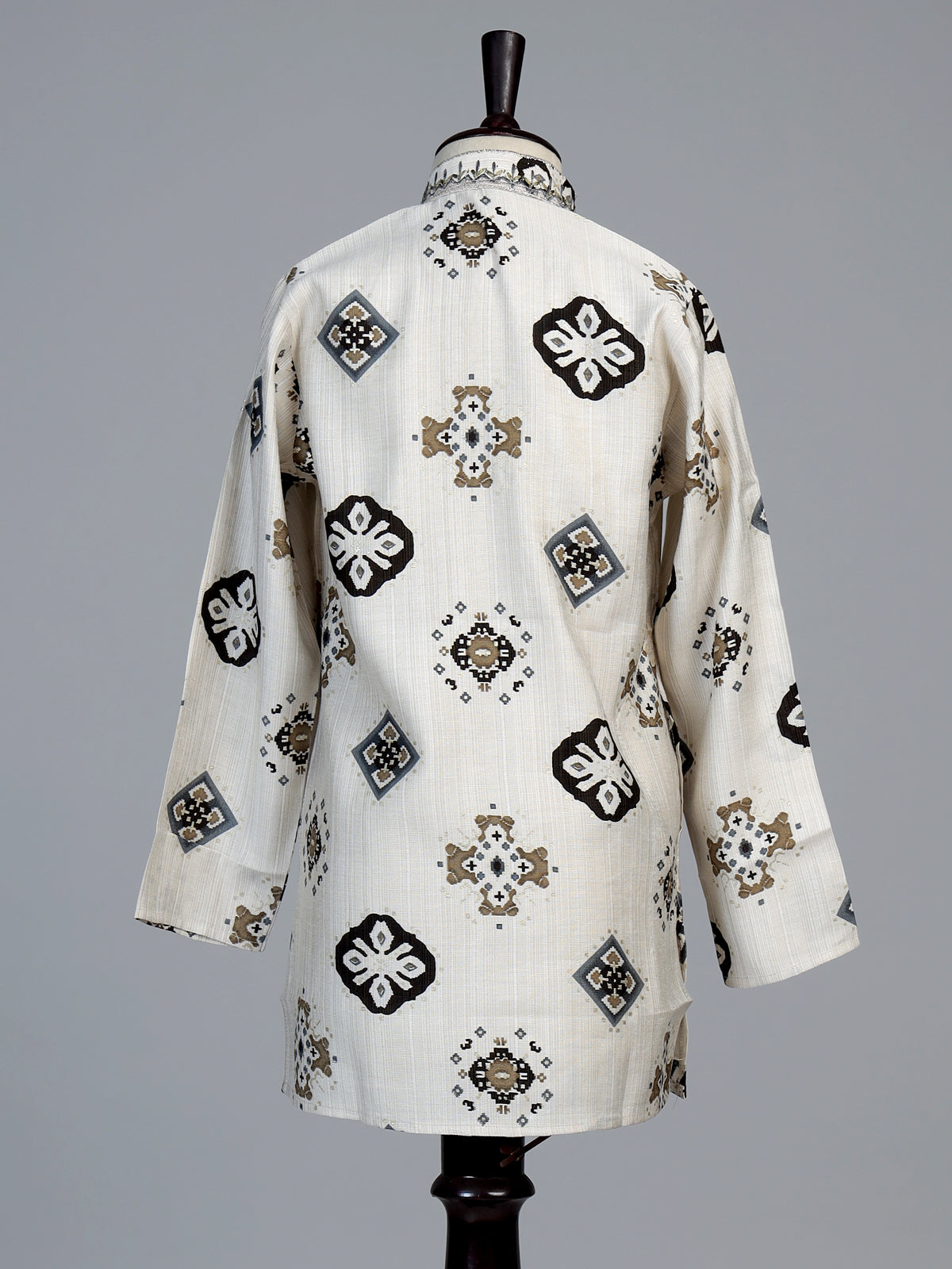 Off white geometric patola boys kurta suit