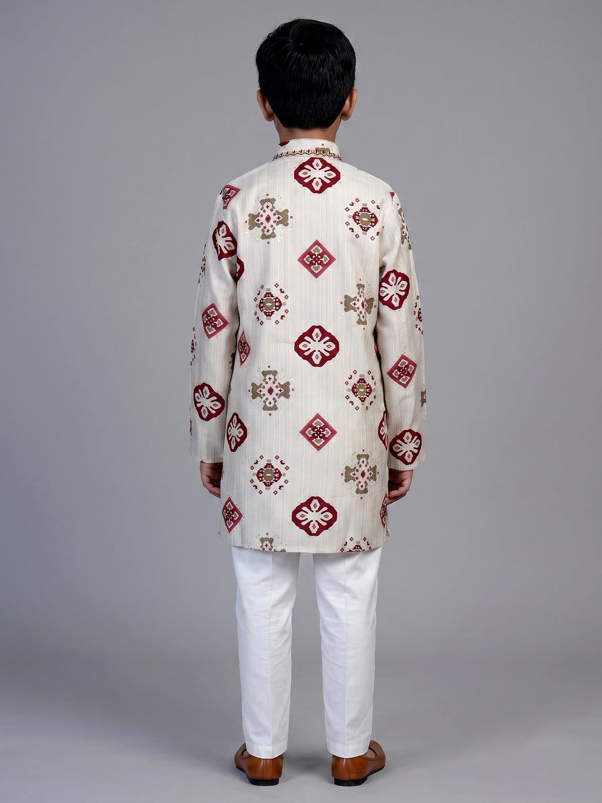 Off white patola print boys kurta suit