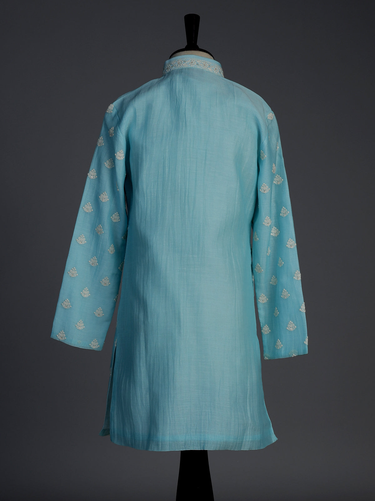 Sky blue floral embroidered boys kurta suit