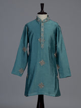 Deep teal blue starburst embroidered boys kurta suit