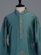 Deep teal blue starburst embroidered boys kurta suit