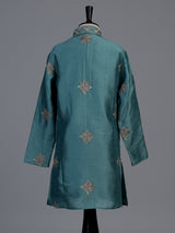 Deep teal blue starburst embroidered boys kurta suit