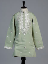 Pista green peacock embroidered boys kurta suit