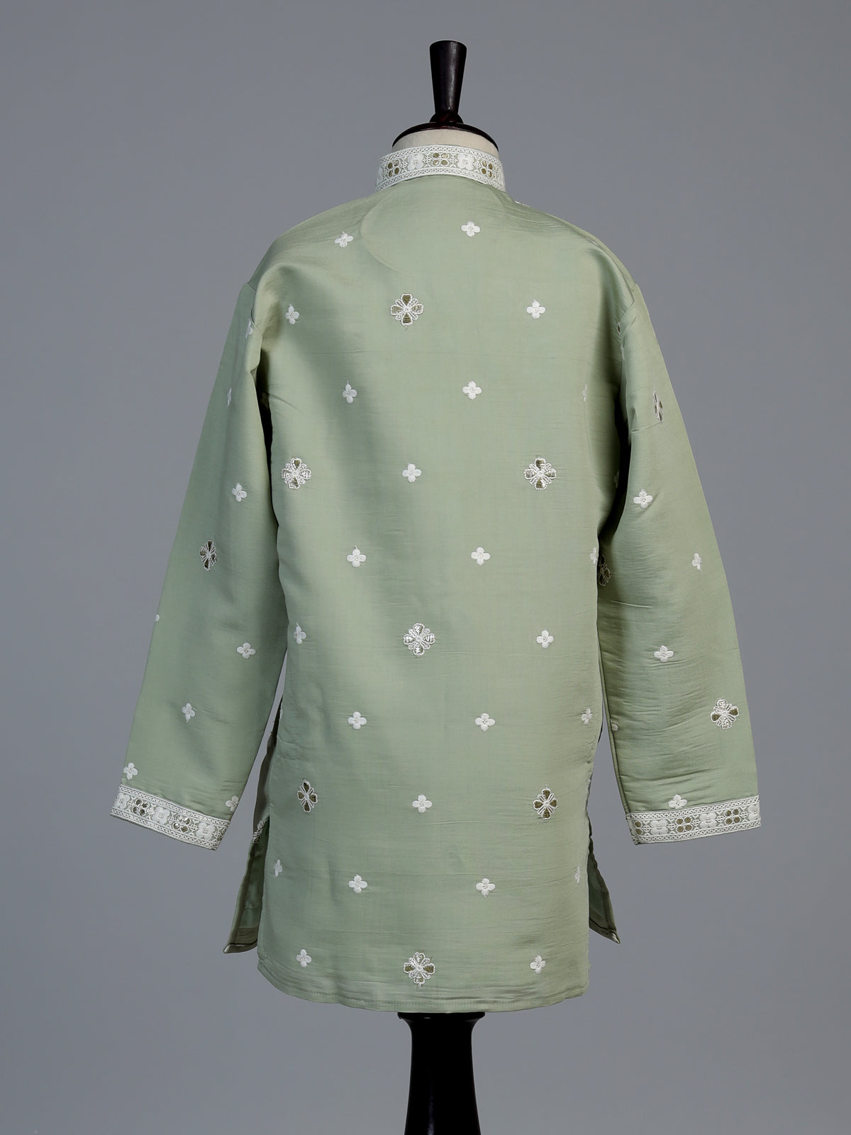 Pista green peacock embroidered boys kurta suit