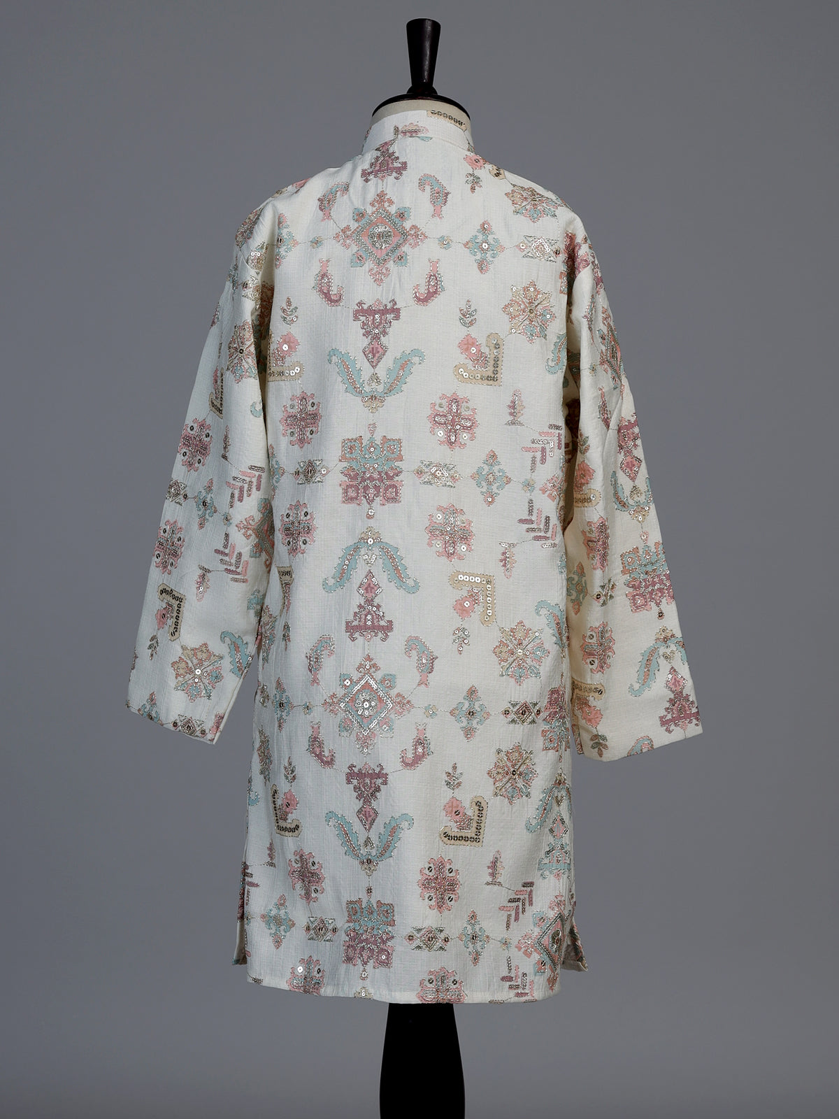 Cream mughal print boys kurta suit