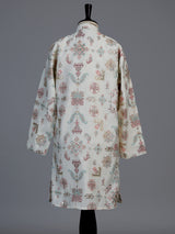 Cream mughal print boys kurta suit