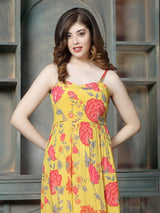 Sunflower yellow peony printed women maxi dress
