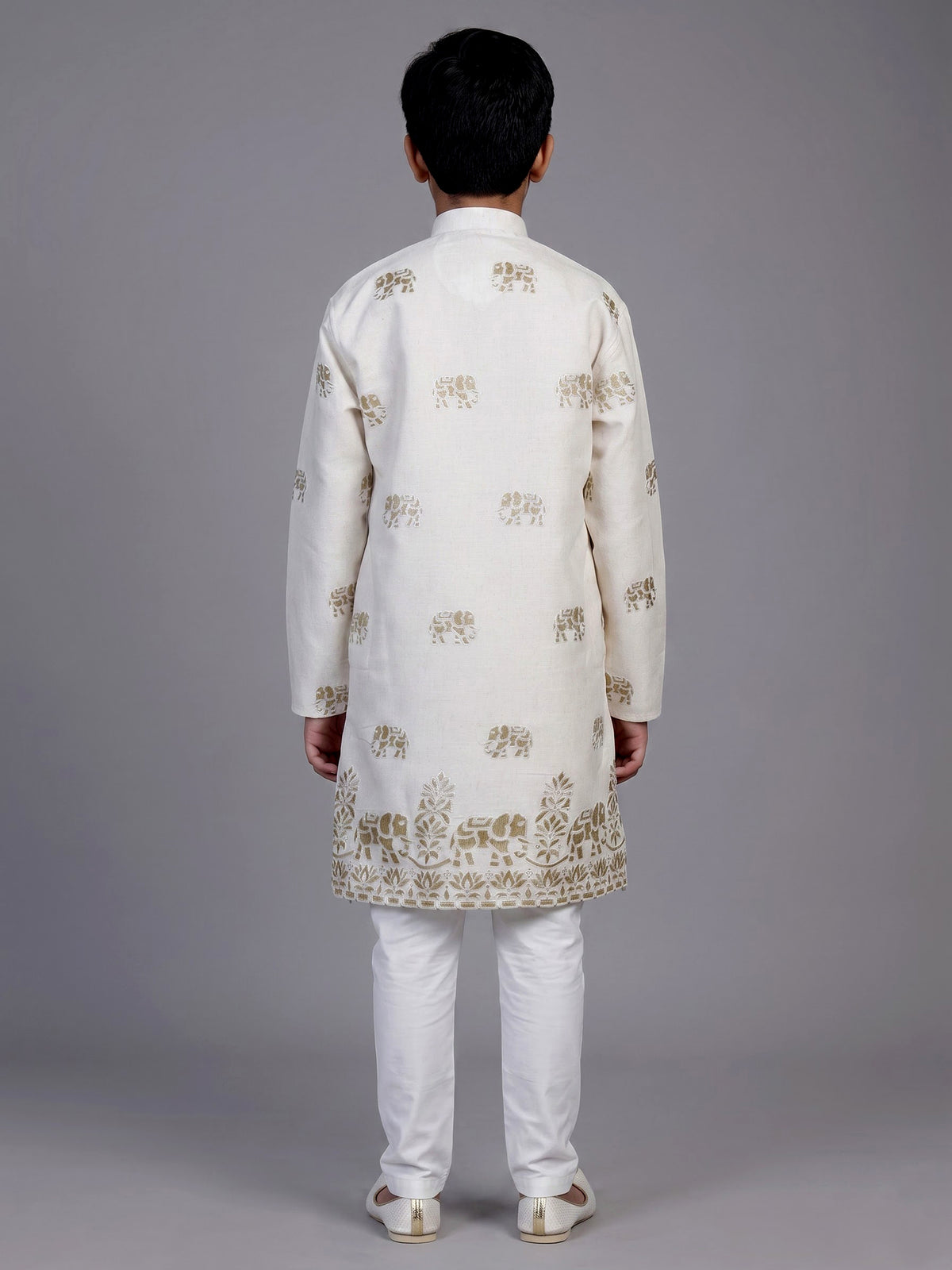 White royal elephant embroidered boys kurta suit