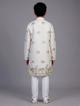 White royal elephant embroidered boys kurta suit