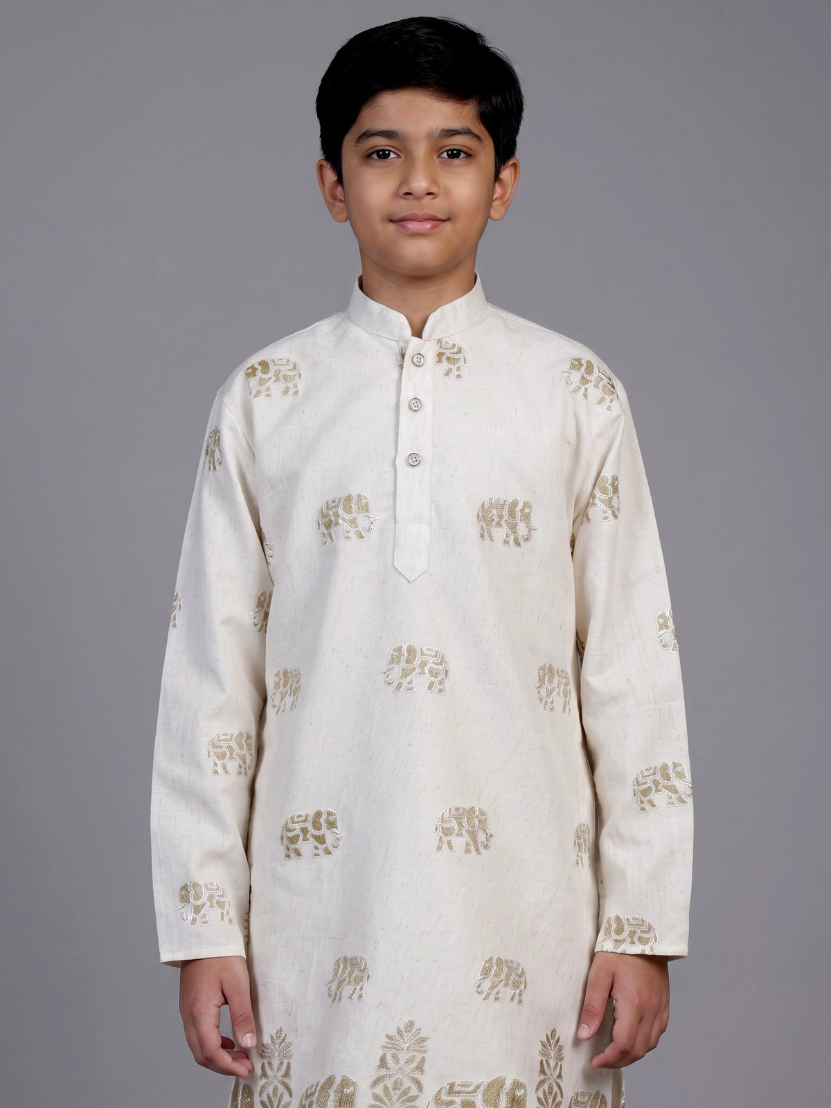 White royal elephant embroidered boys kurta suit