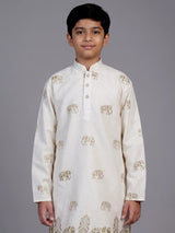 White royal elephant embroidered boys kurta suit