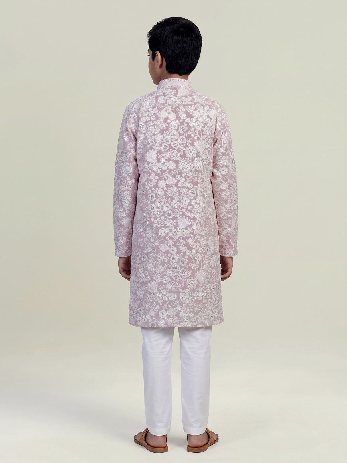 Pink chikankari boys kurta suit
