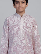 Pink chikankari boys kurta suit