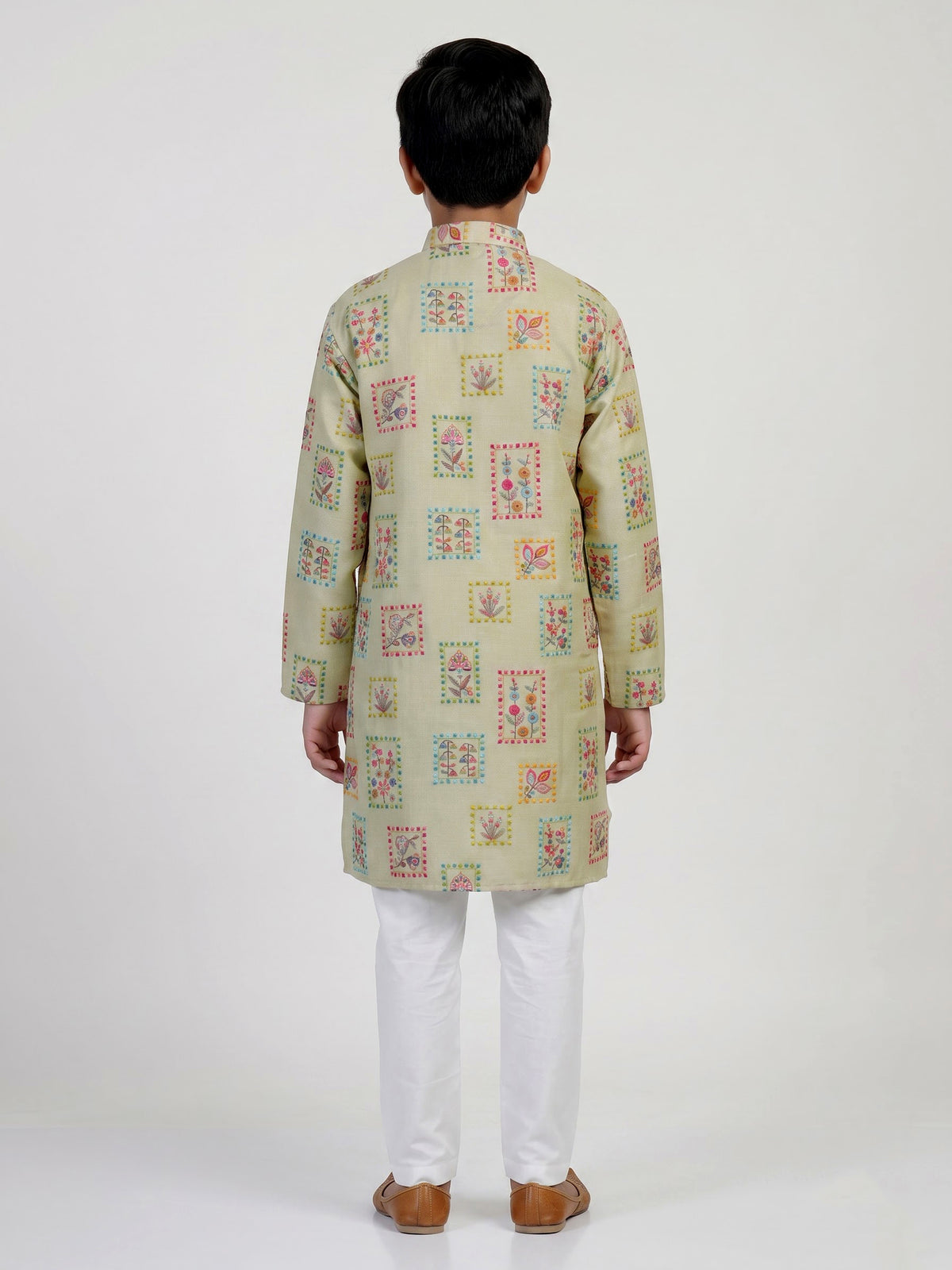 Light mehendi botanical tile boys kurta suit