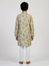 Light mehendi botanical tile boys kurta suit