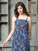 Teal blue paisley printed women maxi dress