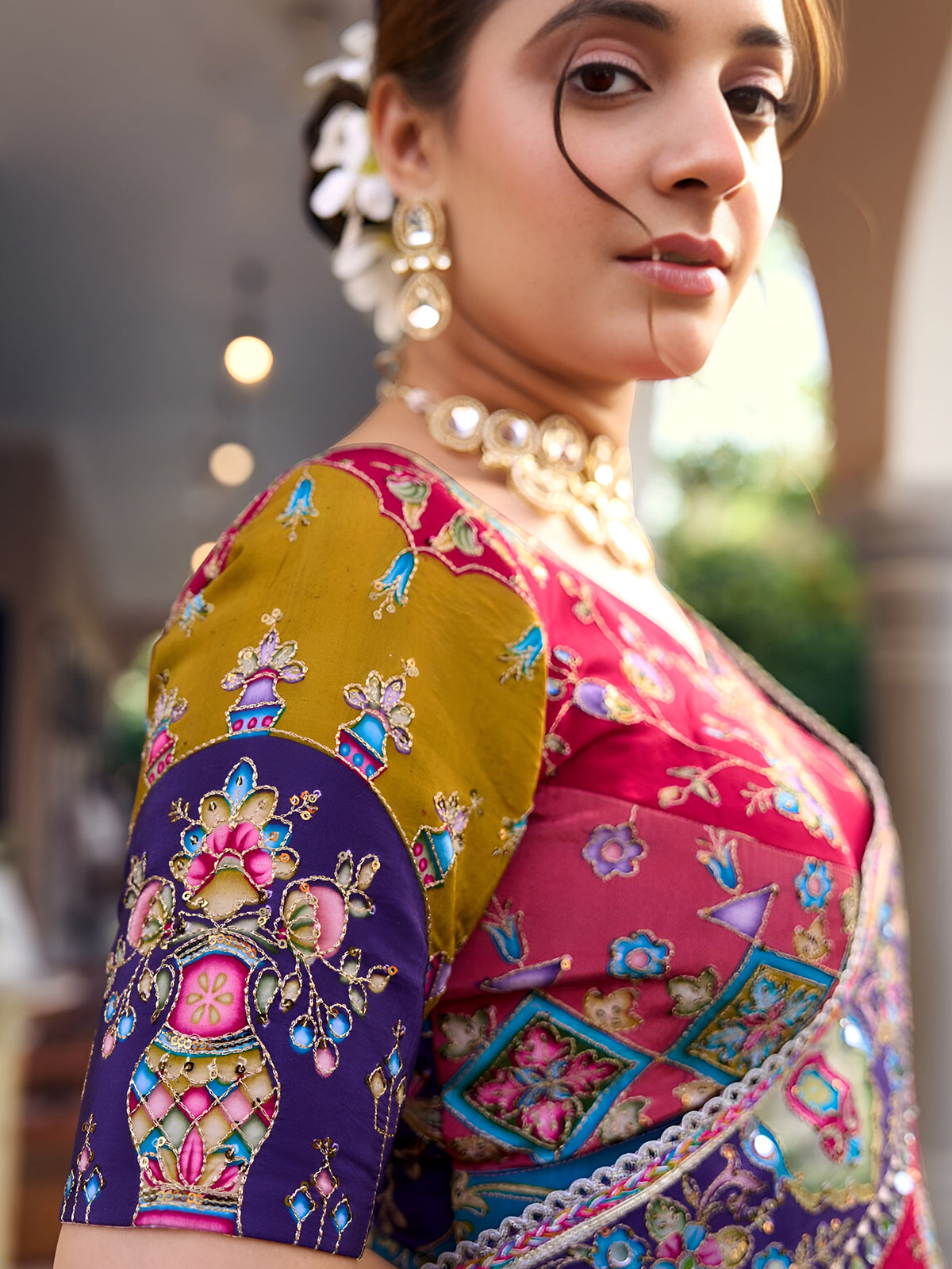 Multicolor crepe silk women patola printed saree