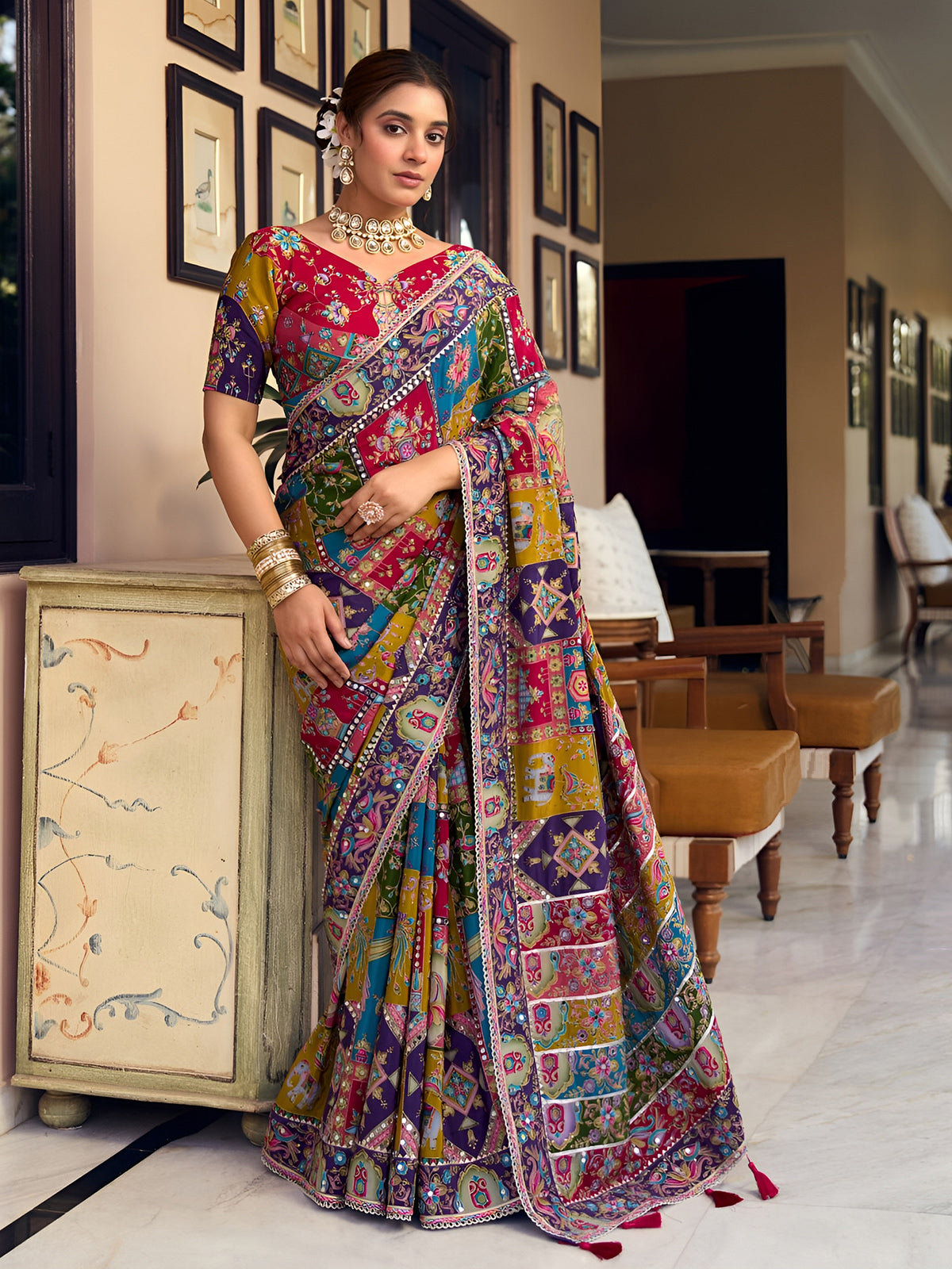 Multicolor crepe silk women patola printed saree
