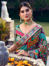 Multicolor crepe silk women mughal mosaic saree